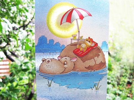 Hippo and Mouse sunbathing DUFEX POST CARD