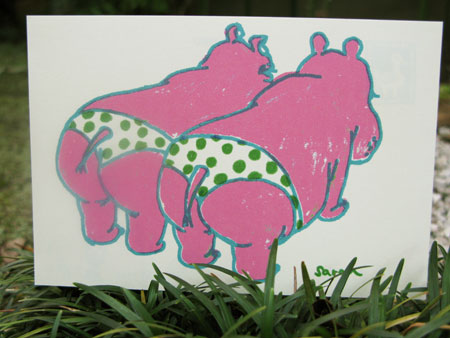Postcard Pink Hippos