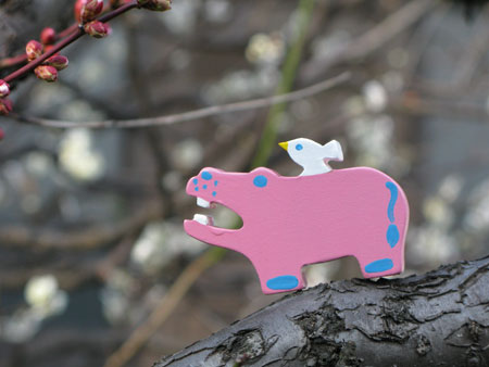 small wooden hippo pink by niconoco