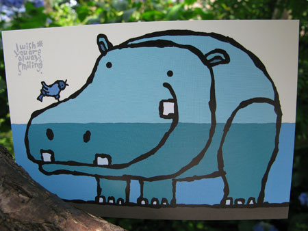 postcard by Yoshihito Takeuchi hippo
