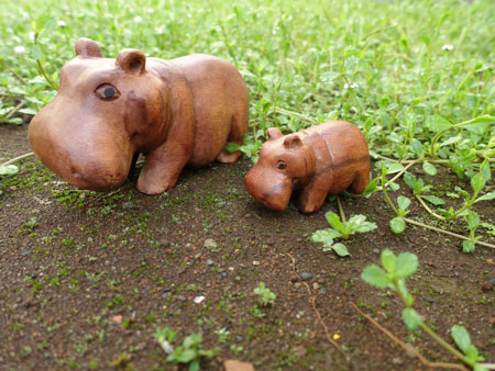 wooden hippo family