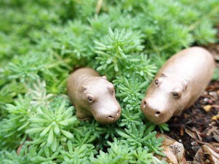 small ceramic mother and son hippo by Michiko Tuda
