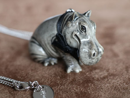 Small Grey Hippo silver plate necklace