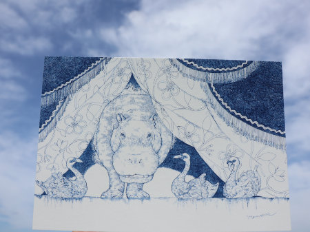 青いペン画　青已はなねさんのポストカード