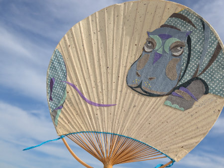 和紙ちぎり絵　団扇　高松ひとみ